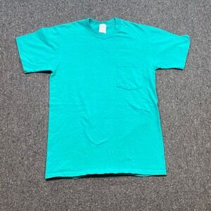 Russell Athletic Pocket TShirt Sz M Mens Teal Skater Grunge‎ Blank 90s Style